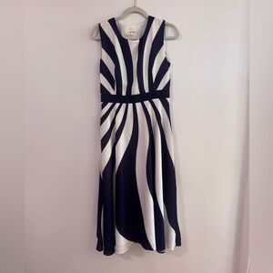 Navy and White Bold Print A-Line Midi Dress for Cocktail